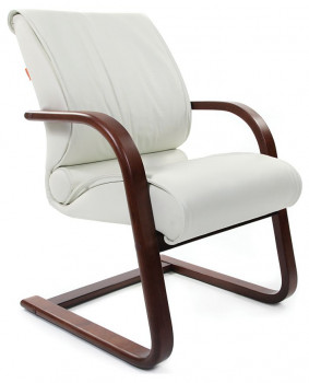 Кресло посетителя CHAIRMAN 445 WD Натуральная кожа Белая