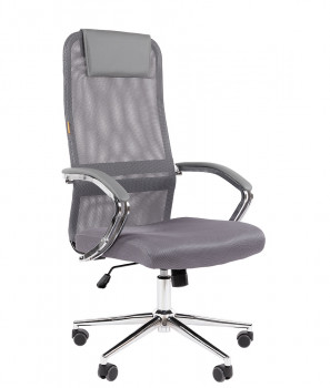 Кресло руководителя CHAIRMAN 612 ХРОМ  Сетчатый акрил серый / Ткань TW серый / Экокожа серый